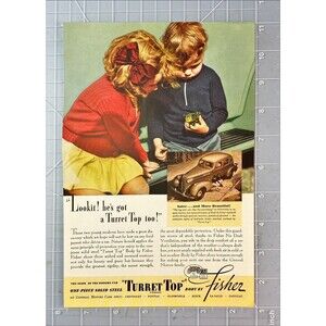 GM Body by Fisher "Lookit! the Turtle's got a Turret Top Too!" Vtg Print Ad 1936